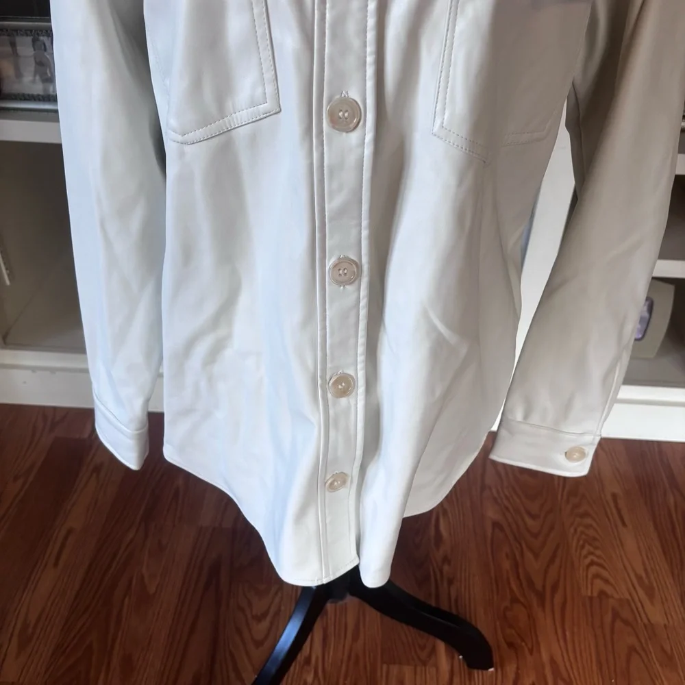 NEW Thread & Supply Cream Faux Leather Shirt Jacket‎ Shacket Sz Small Minimalist